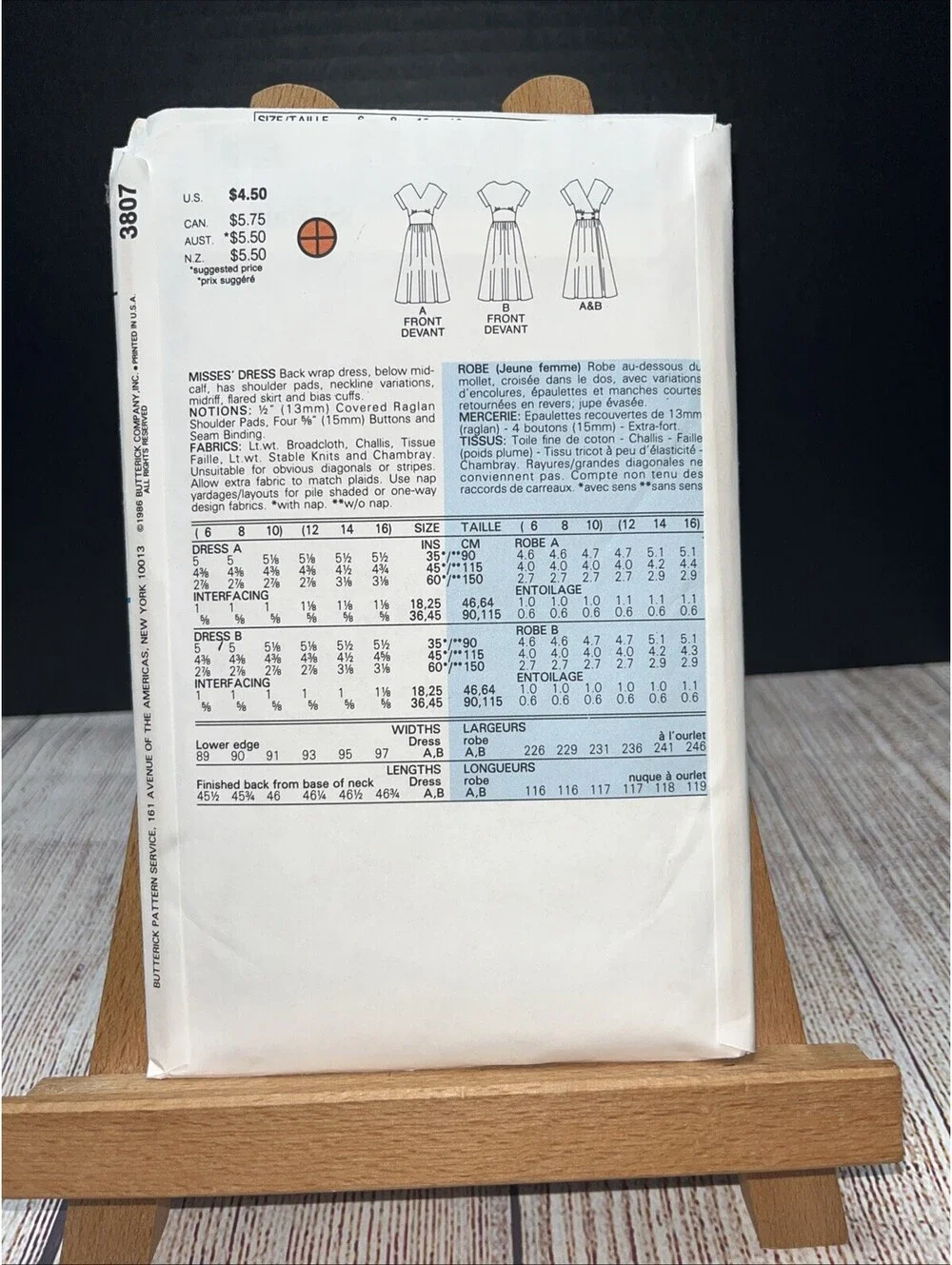 Vintage Butterick Dress Pattern #3807 Uncut Size 12-14-16